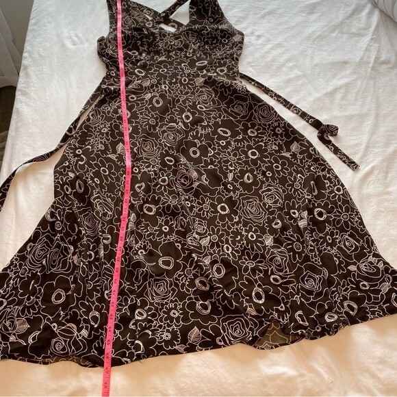 Vintage Sheri Martin Midi Floral Brown White V Neck Criss Cross Size 10 - Picture 11 of 11